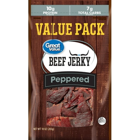 Great Value Beef Jerky, Protein Snack, Peppered, 10oz - Walmart.com