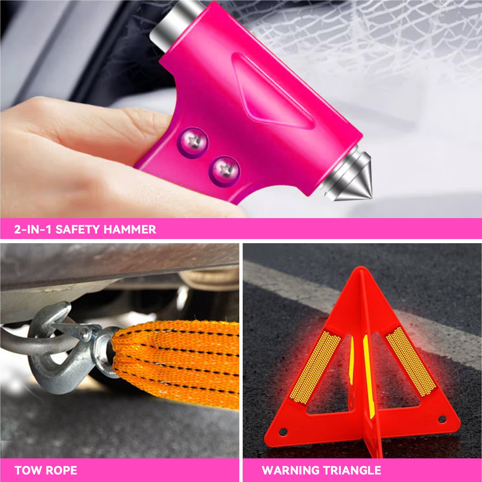 Pink Car Emergency Kit – Roadside Emergency Kit with Jumper Cables & Safety Tools