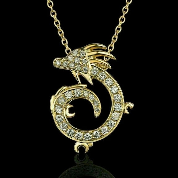 1.00CT Simulated Diamond 925 Silver Dragon Pendant 14K Yellow Gold Plated