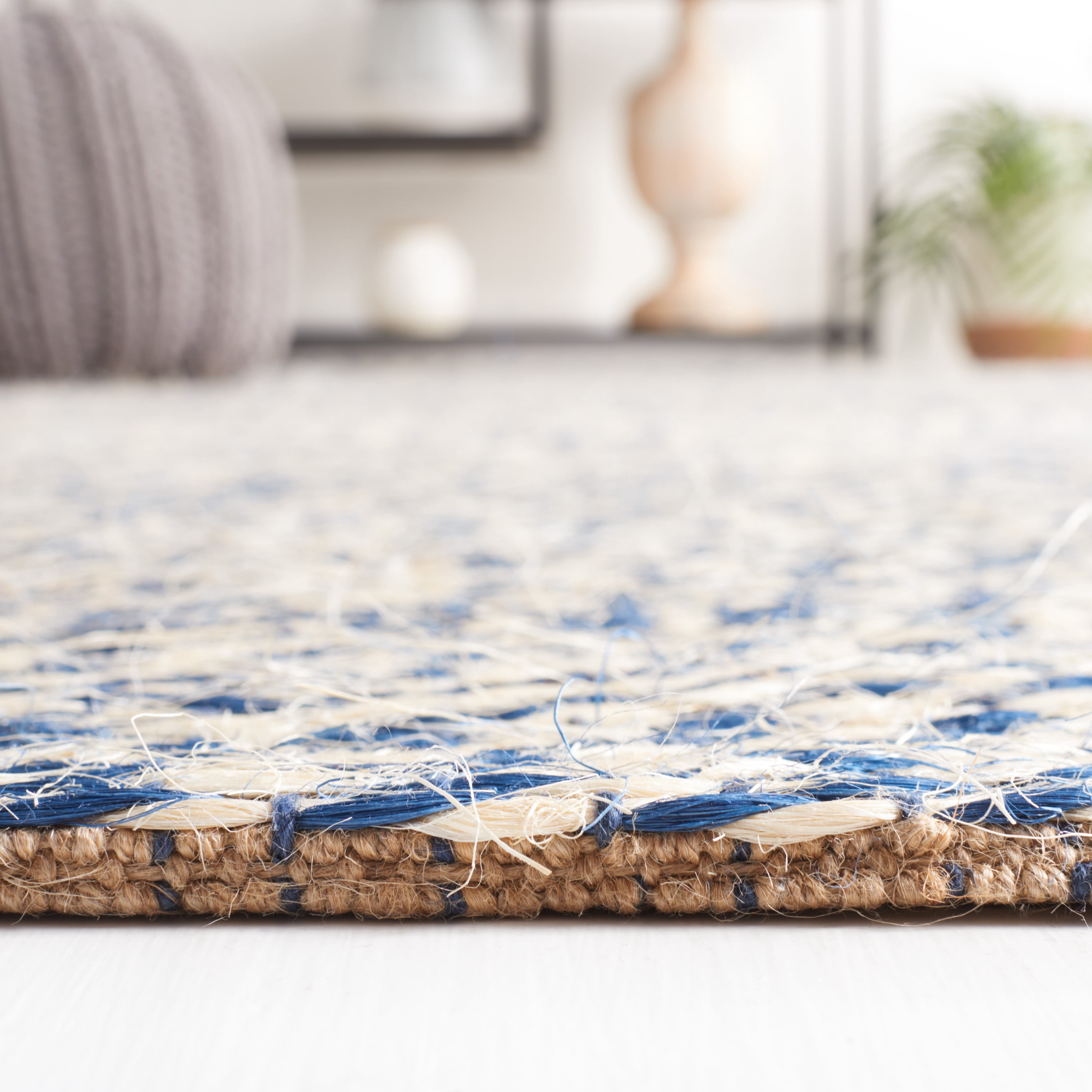 SAFAVIEH Natural Fiber Lars Solid Area Rug, Blue/Ivory, 8' x 8' Square
