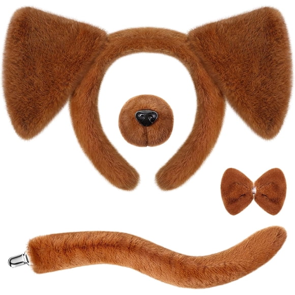 SATINIOR Puppy Dog Costume Set Ears Headband Nose Bow Tie Tail Animal Cosplay for Kid Halloween(Dark Brown Novelty Dog)