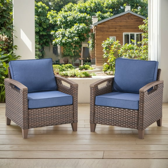 Opohoro Outdoor Wicker Patio Lounge Chairs Set of 2, with Cushions for Patio, Porch, or Garden