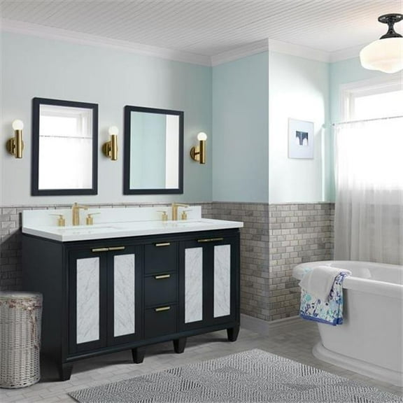 Bellaterra Home  61 in. Double Rectangle Sink Vanity with Quartz Top, Dark Gray & White