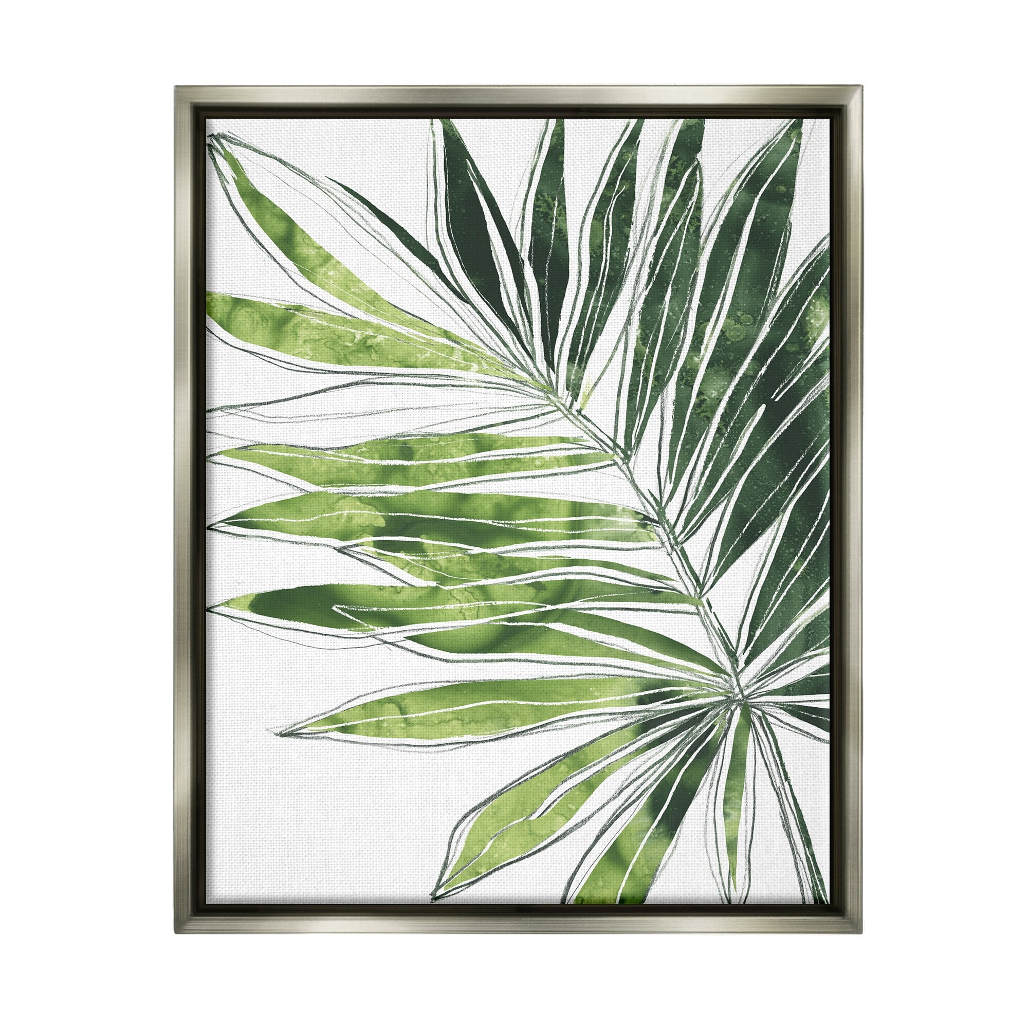 Stupell Industries Tropical Green Plant Expressive Palm Linework Luster Gray Framed Floating Canvas Wall Art, 24x30, by June Erica Vess