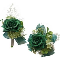 Corsage & Boutonniere Set for Wedding & Prom, Artificial Flowers Accessories – Dark Green Suit Decor (2 Pieces)