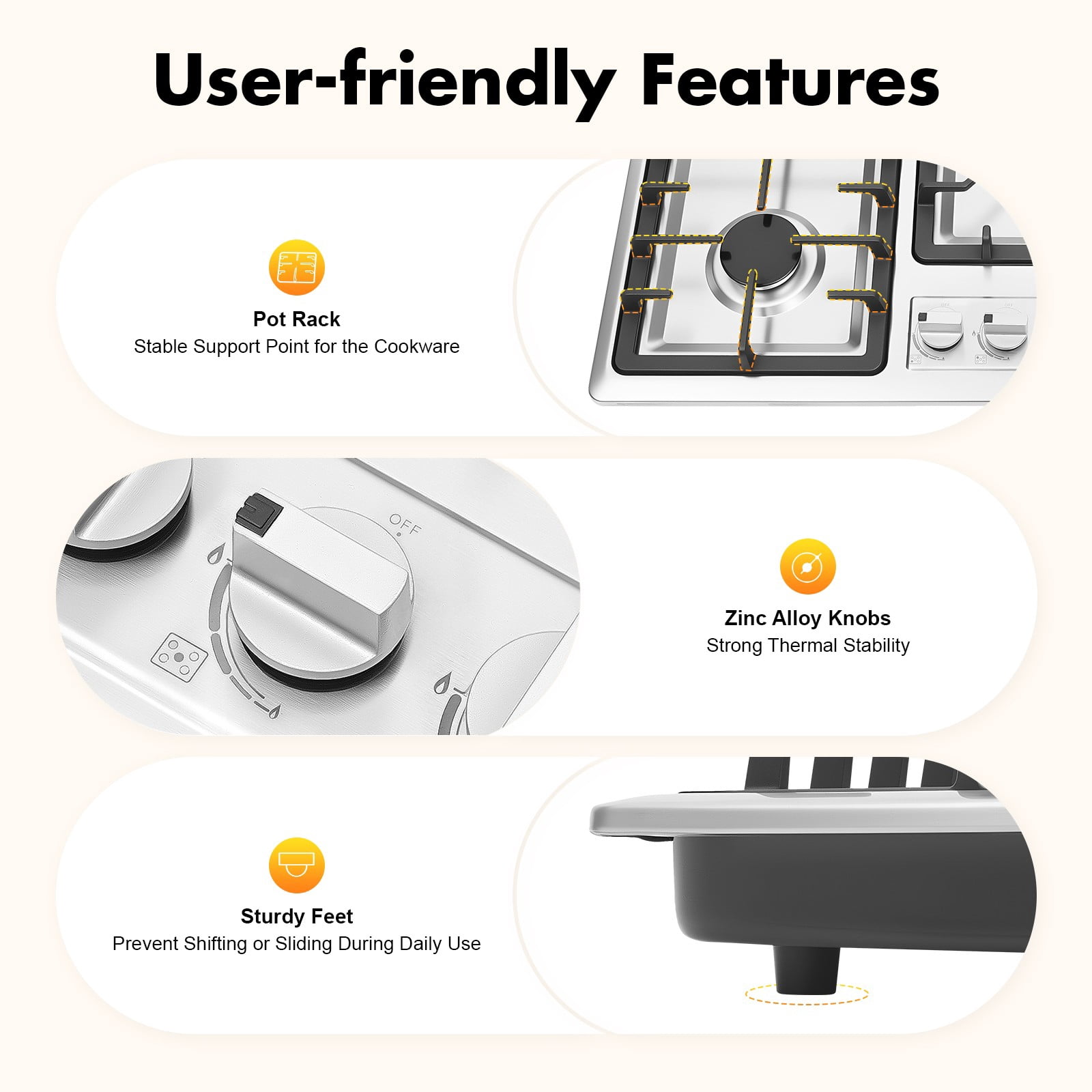 5 Burner Gas Hob, NG Built-in or Countertop Installation, Electronic Ignition, Stainless Steel Cooktop with Flame Failure Protection, Campervan Cooktops Cookers