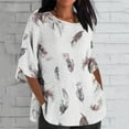 thumbnail image 2 of BangWanChi 3/4 Length Sleeve Womens Tops Plus Size Tunic Women's Ladies Fashion Casual Cropped 3/4 Sleeve Printing Cotton Loose Shirt Blouse Top, 2 of 5