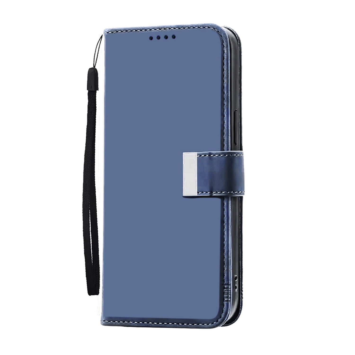 Leather Card Holder Wrist Strap Case for iPhone 17 Pro Max - Blue