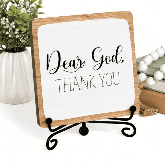 Farmhouse Wood Sign 5 x 5 inch with Metal Stand Table Shelf Decor Living Room Office Kitchen