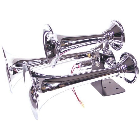 Omega AH-300 Chrome Train Horn AH300 Triple Train Horn Chrome Brass Horn Assembly