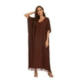 thumbnail image 3 of Beautybatik Brown Women Solid Caftan Kaftan Loungewear Maxi Plus Size Long Loose Dress 2X, 3 of 6