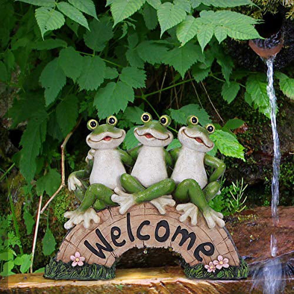 Glitzhome JK85278 Welcome Sign Stacked Frog Garden Statue, Bronze 