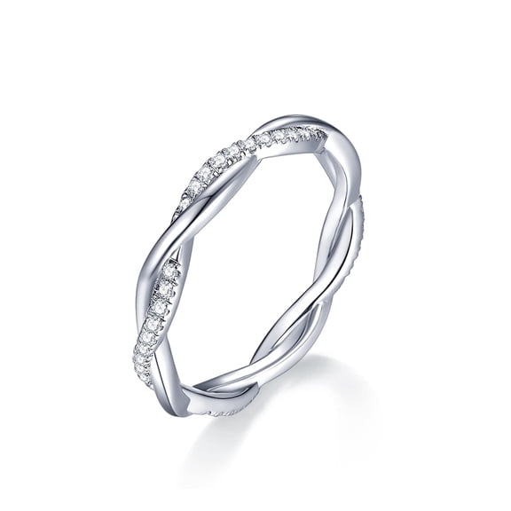 IMOLOVE Moissanite Wedding Band Wedding Rings for Women Twisted Rings 925 Sterling Silver Rings with 18K White Gold Plated Eternity Stackable Engagement Ring Anniversary Band, Size 7