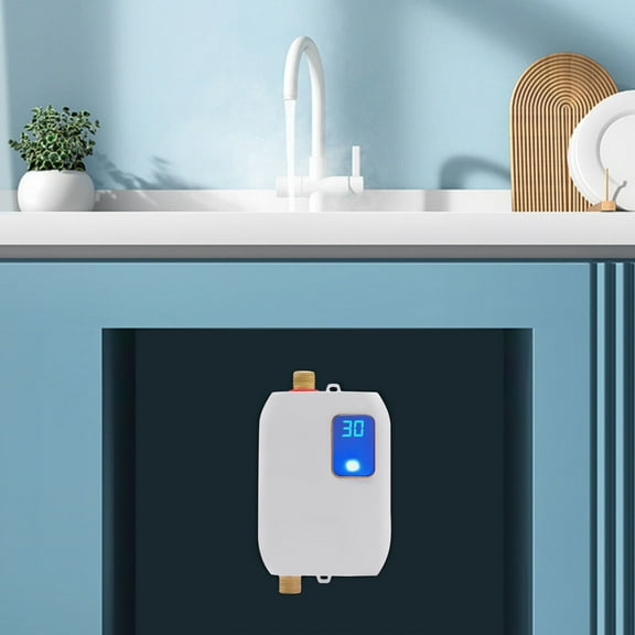 Miumaeov 110V 3000W Mini Electric Tankless Water Heater Instant Hot Shower On Demand with LED Display for Kitchen Bathroom