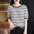 thumbnail image 2 of BUIGTTKLOP Cotton Sweaters for Women Short Sleeve Knit Tops Hollow out Crewneck Pullover Top, 2 of 6