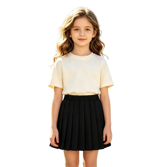 Abcomgle Girls Pleated Skirt with Built In Safety Shorts Elastic Waist A Line Short Skater School Style Skirt for Big Kids