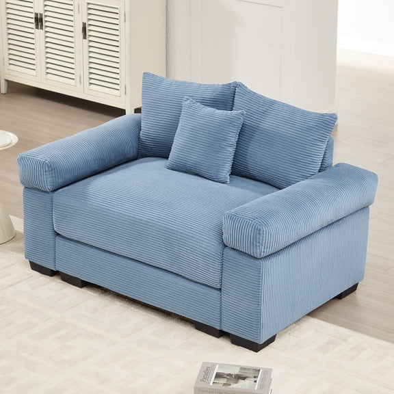 1-seater 54.3" Oversized Cloud Modular Couch,Extra-Thick Armrests Good Resilience Cushions Ergonomic Design Premium Soft Corduroy Fabric,Easy Assembly for Living Rooms Study (Blue)