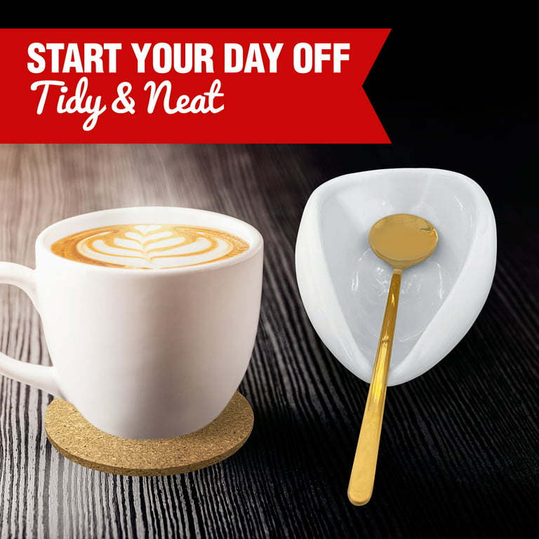 TWO PACK - Coffee Spoon Rest, White Ceramic Spoon Holder Trays For Coffee  Bar Station or Kitchen Counter, Includes 2 Small Spoons and 2 Cork  Coasters
