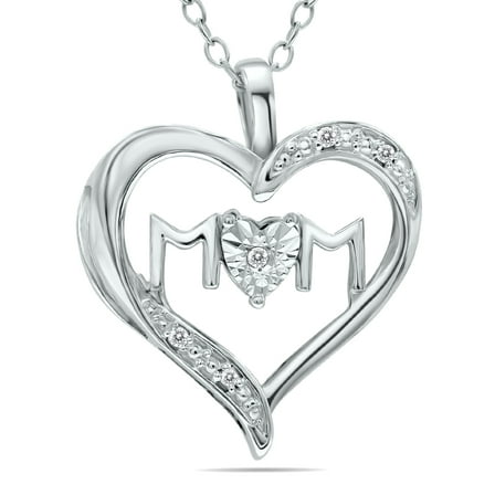 SZUL Women's Genuine Diamond Accent Mom Heart Necklace in .925 Sterling Silver