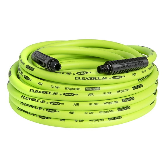 Flexzilla HFZ3850YW3, Hybrid Polymer, Green, 3/8" x 50’, Air Hose, 3/8" MNPT Fittings
