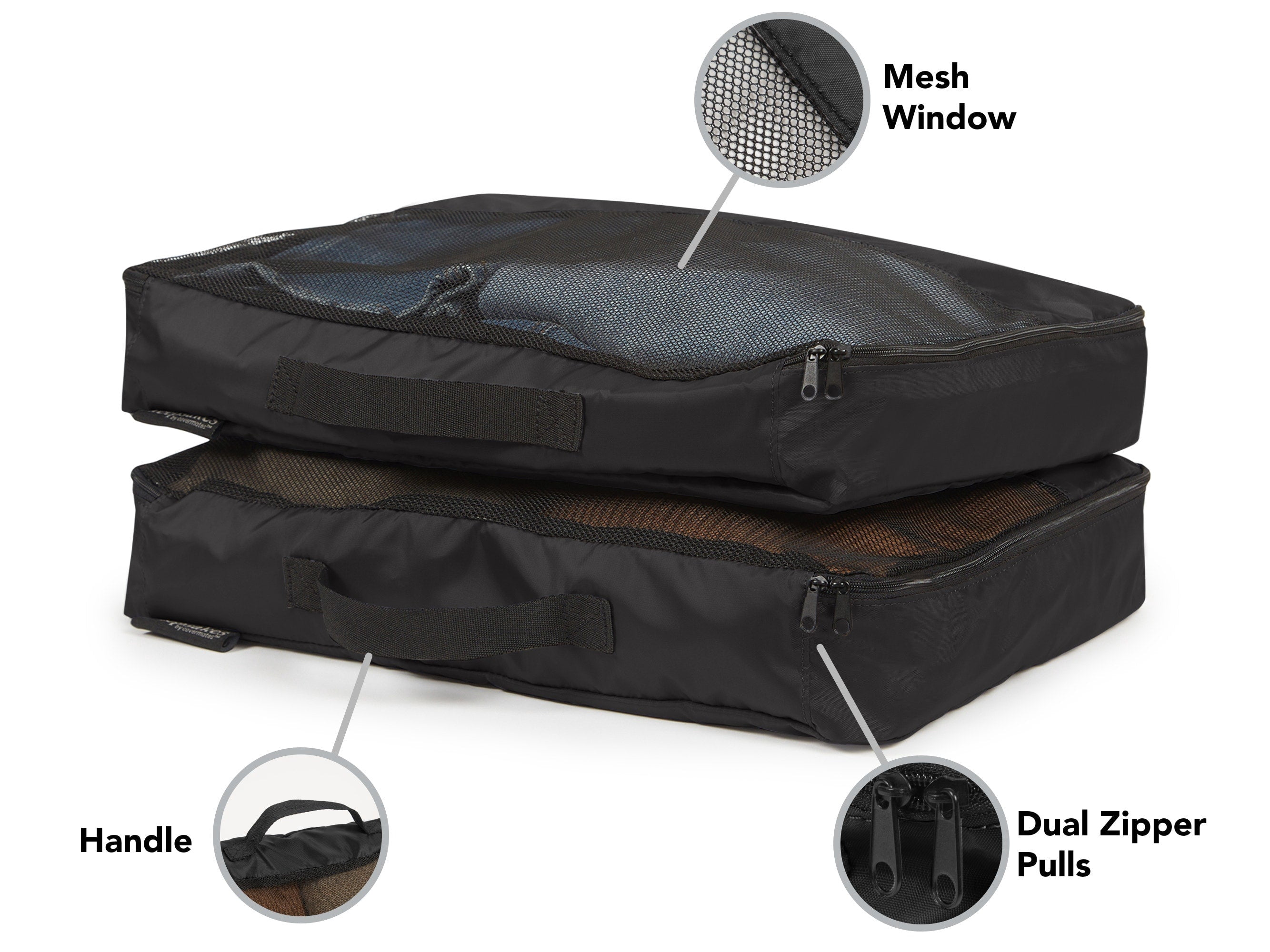 Covermates Packing Cube Set - Premium Polyester - Dual Zipper Pulls - Carrying Handle - Front Mesh Window - Travel Organization, Black