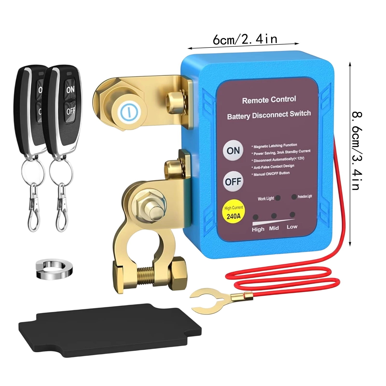 12V 240A Remote Battery Disconnect Switches, Magnetic Latching Power Cutoff Controllers with 2 Key Fobs, Automatic Anti-Drain Power Management Accessories for Gasoline & Diesel