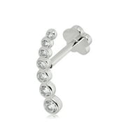 AVORA 14K White Gold Graduated Bezel-Set Simulated Diamond CZ Curved Bar Cartilage Piercing Flat Back Earring Body Jewelry (18 Gauge)