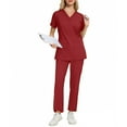 thumbnail image 4 of MLQIDK Scrubs for Women Set Clearance Plus Size Medical Scrubs Stretchy V-Neck Scrub Tops and Pants Nurse Uniforms Scrub Set Jogger Scrubs Wine XL, 4 of 5