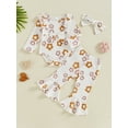 thumbnail image 4 of Elippeo Baby Girl Fall Outfit 3 6 12 18 Months Flower Print Ruffle Trim Long Sleeve Romper Flare Pants Bow Headband 3 Piece Set, 4 of 9