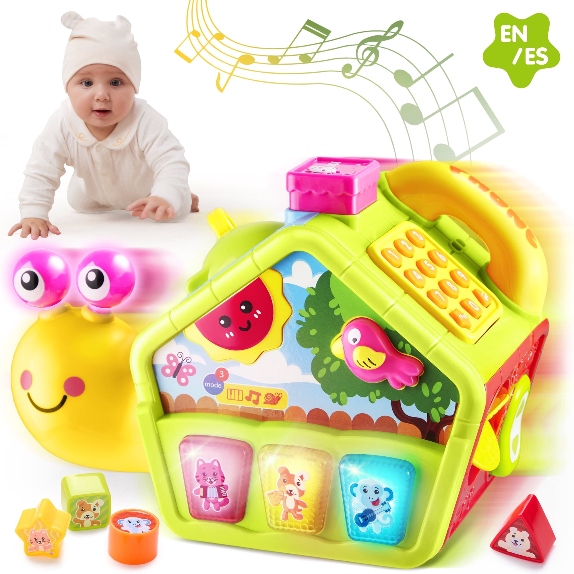 Joyfy Snail Crawling Toy Activity Cube with Music & Light 10 in 1 Montessori Toys for Baby 6-12-18 Months Educational Learning Toys for Toddler 1-3, First Birthday Gifts for Boys & Girls
