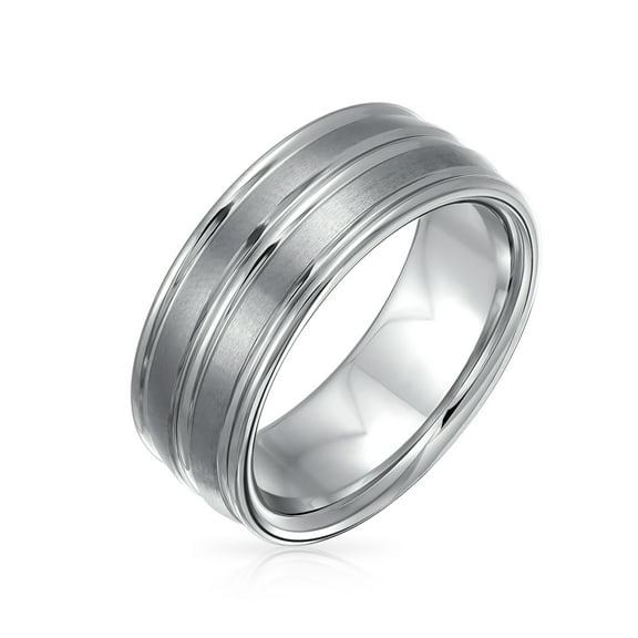 Bling Jewelry Mens Two Tone Tungsten Wedding Band Ring with 14K Gold Plated Center Stripe for Men