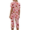 thumbnail image 5 of Valentine's Day Womens Heart Pajama Set Heart Print Pajama Sets Short Sleeve and Capri Pants Women 2 Piece Sleepwears, 5 of 7