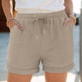 thumbnail image 2 of Women's High Waisted Gauze Cotton Shorts Linen-Like Breathable Drawstring Summer Beach Shorts with Pockets, 2 of 7
