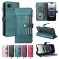 thumbnail image 2 of Designed for iPhone 16e Crossbody Wallet Phone Case, With Shoulder Strap&Wrist Strap,Flip Folio Kickstand,Card Slots,Zipper Pocket,PU Leather Magnetic Snap Shockproof Phone Case,Green, 2 of 11