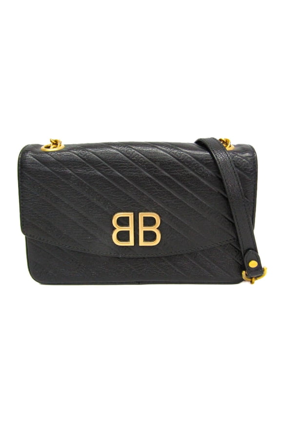Pre-Owned Balenciaga BB Logo Chain Shoulder Bag 526682 Women's Leather Shoulder Bag Black