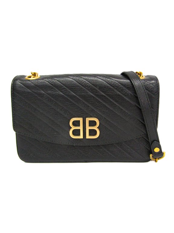 Pre-Owned Balenciaga BB Logo Chain Shoulder Bag 526682 Women's Leather Shoulder Bag Black