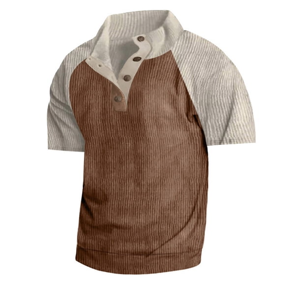 Corduroy Short Sleeve Shirt for Everyday Casual Wear with Raglan Sleeves and Stand Collar Loose Fit Outdoor Autumn Style T Shirt