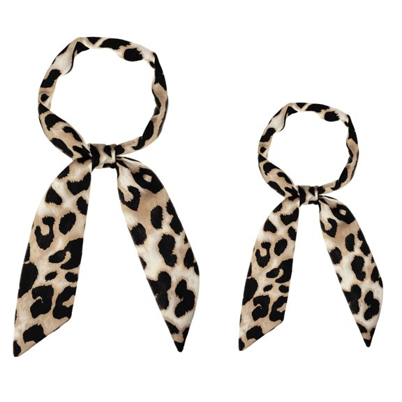 INSPIRE CHIC Women's 2Pcs Skinny Scarf Leopard Printed Long Neckerchief Hairband Neck Scarf Light Brown&Light Brown