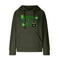 thumbnail image 4 of Women's Waffle Sweatshirts St. Patrick's Day Letter Graphic Print Drawstring Casual Loose Pullover Hoodies with Pockets(Army Green,M), 4 of 5