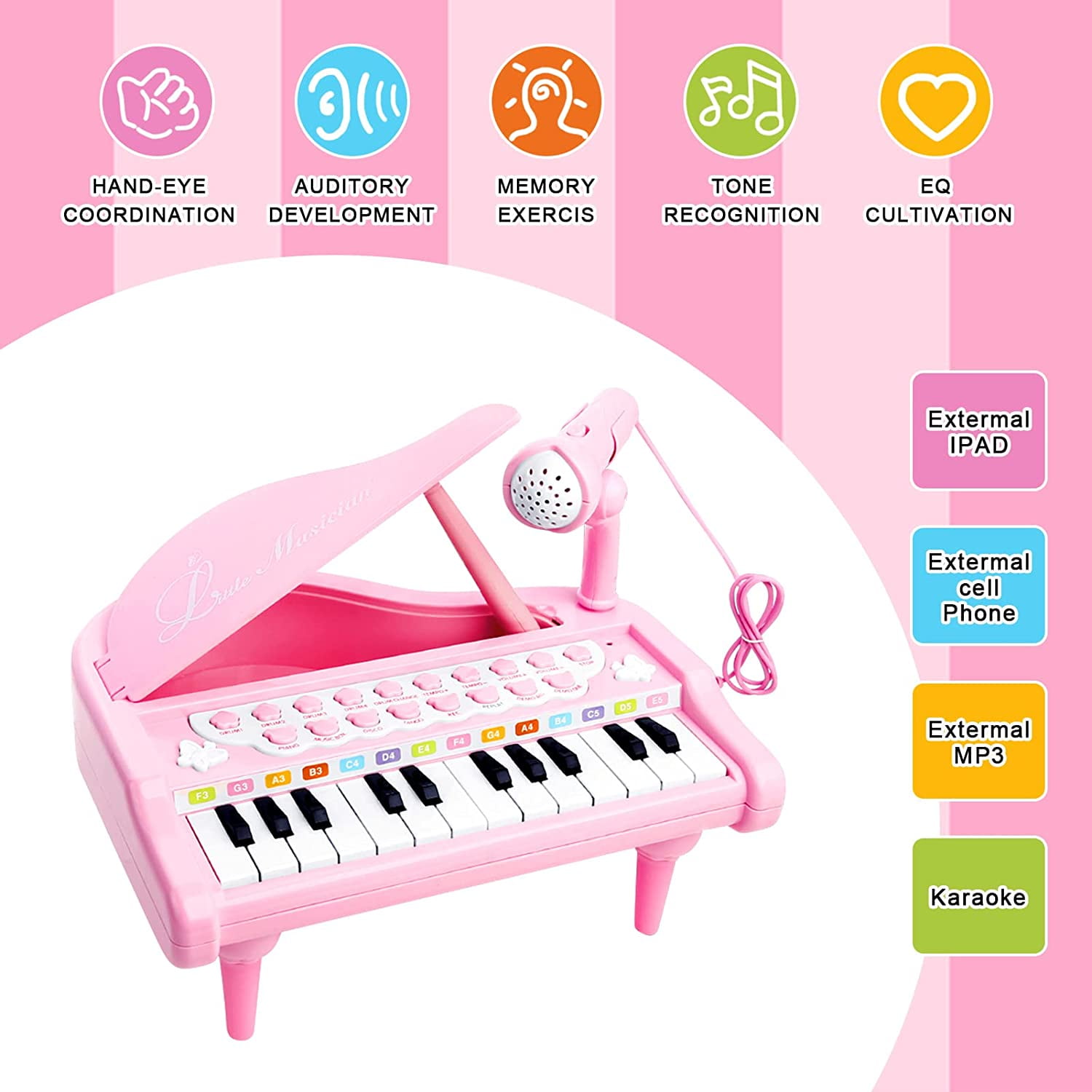 AIMEDYOU Kids Piano for Toddlers, 24 Keys Piano for Kids Ages 3-5 with Built-in Microphone & Music Modes, Educational Musical Instrument Toys Piano for Toddler Girl Toys Baby  (Pink)