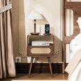 thumbnail image 7 of Nightstands Set of 2,Mid Century Modern Nightstand with Charging Station,Rattan Side Table with Drawer,Boho End Table with Storage,Wood Bedside Tables for Bedroom,Walnut, 7 of 7