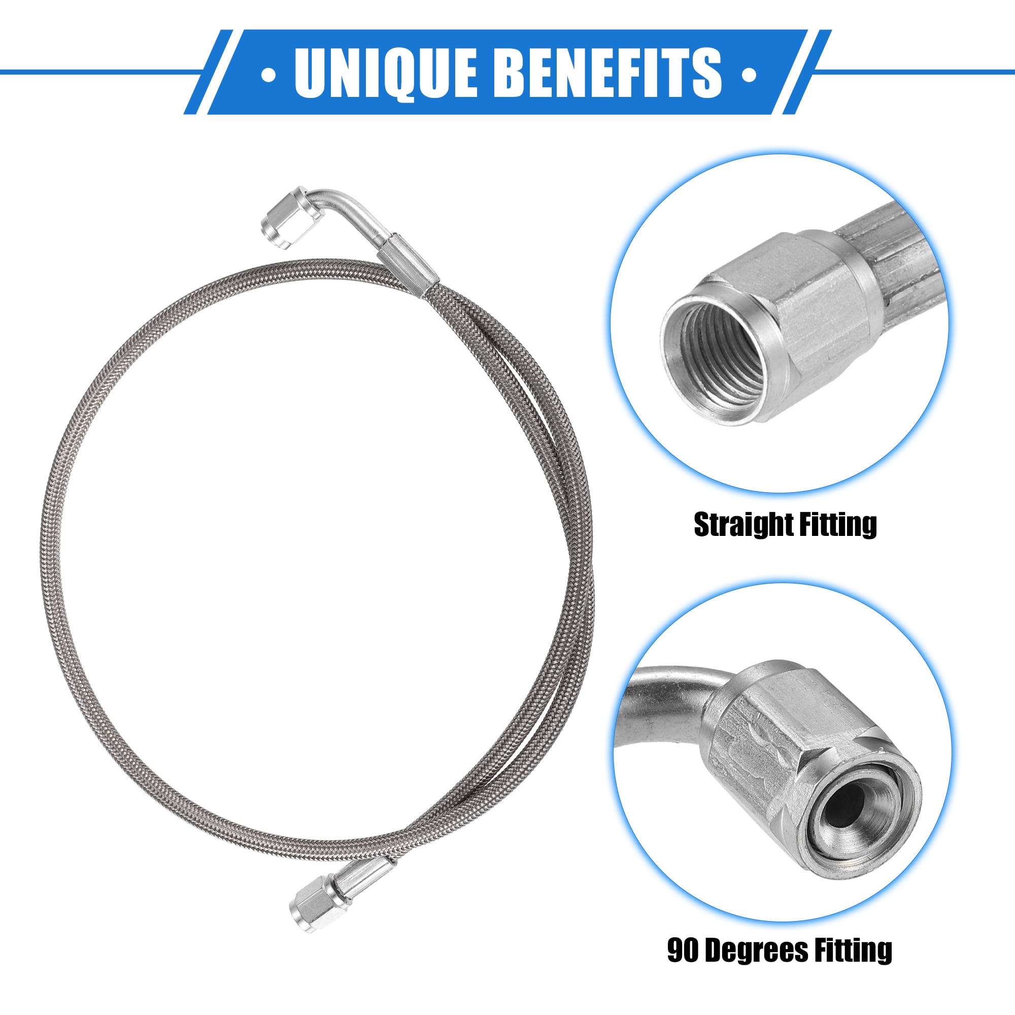 Unique Bargains AN3 Braided Steel Turbo Oil Feed Line 90 Degree to Straight Hose End 32"
