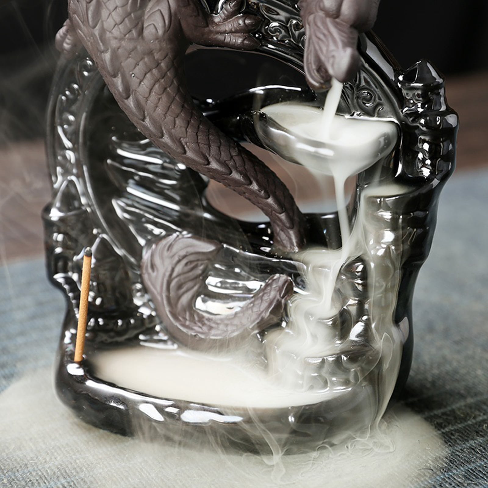 Ceramic Backflow Incense Holder, Dragon Backflow Incense Burner for Aromatherapy Ornament Home Decor