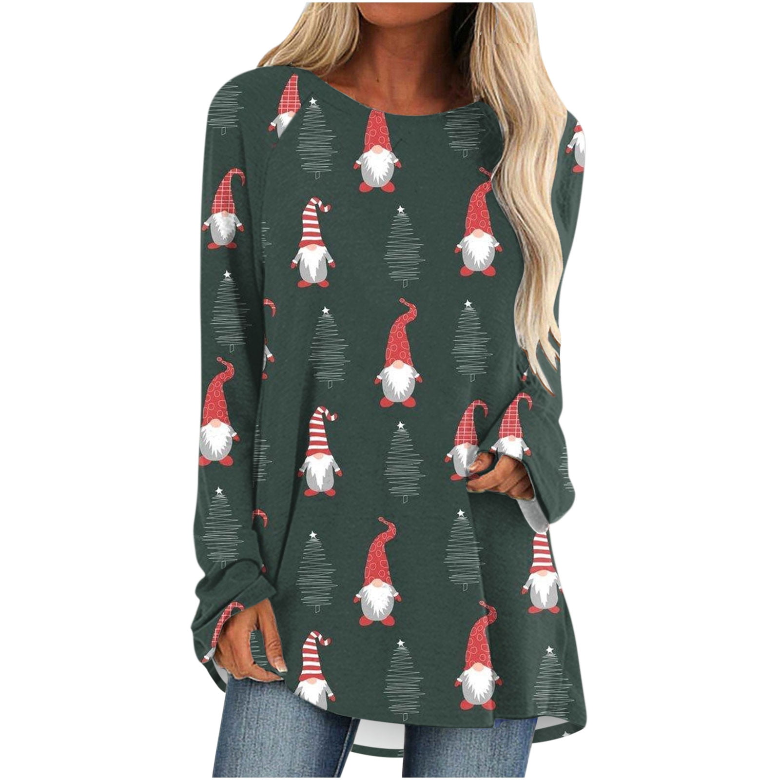 Women's Christmas Tunic Tops Long Sleeve Crewneck Loose Fit Curve