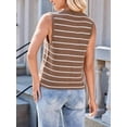 thumbnail image 4 of Women'S 2025 Summer Trendy Crochet Knit V Neck Sleeveless Tie Front Striped Sweater Vests Beach Outfits Light Brown L, 4 of 9