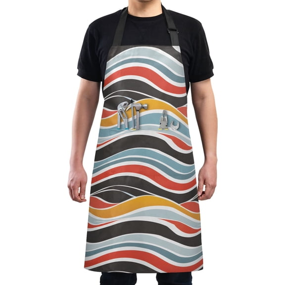 Abstract Wave Kitchen Apron with 2 Pockets Adjustable waterproof Cooking Aprons for Women Men Chef