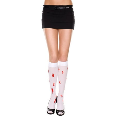 Opaque Knee Hi Nylon Blood Drips Design Costume Hosiery One Size