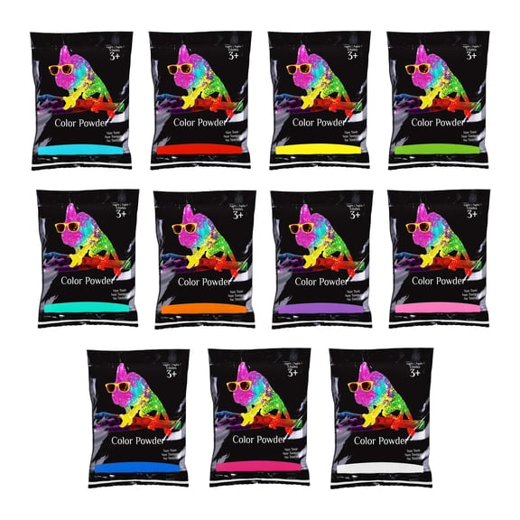 Color Powder 70 Gram Individual Packets by Chameleon Colors, 10 Pack Plus Bonus White, Perfect for 3-5 People, Red, Yellow, Blue, Orange, Purple, Pink, Navy, Magenta, Aquamarine, and Green P