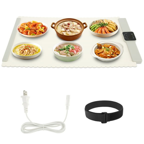 Wekvgz Food Warming Mat Fast Heating Electric Warming Tray with 4 Adjustable Temperature and 4 Hours Timer Folding Food Warmer Mat for Home Traveling Picnic