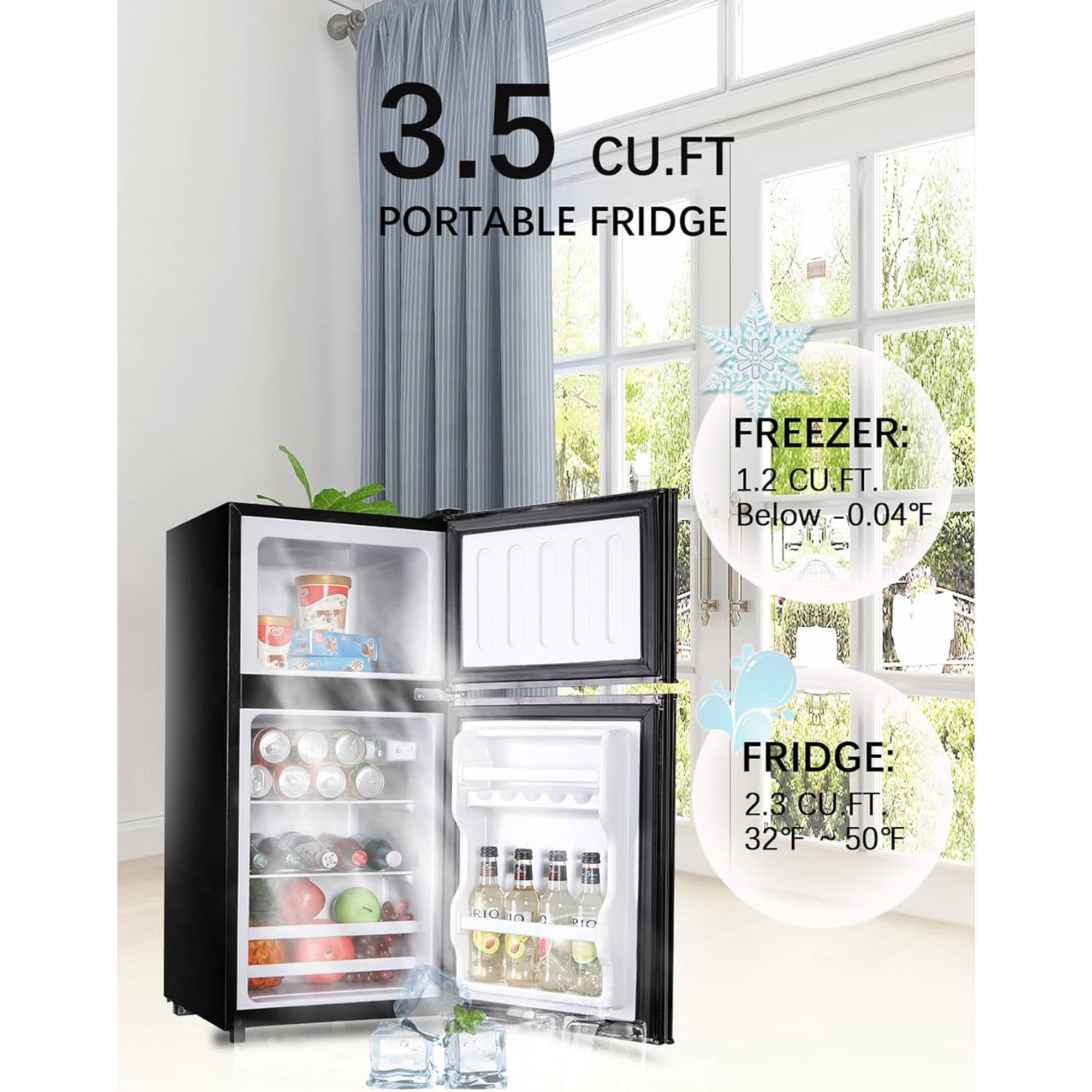 3.5 Cu.Ft Mini Fridge Freezer, 2 Door Compact Refrigerator, 7 Level Adjustable Adjustable Shelf, Thermostat Freezer&nbsp;Fridge for Living Room, Kitchen and Apartment, Black